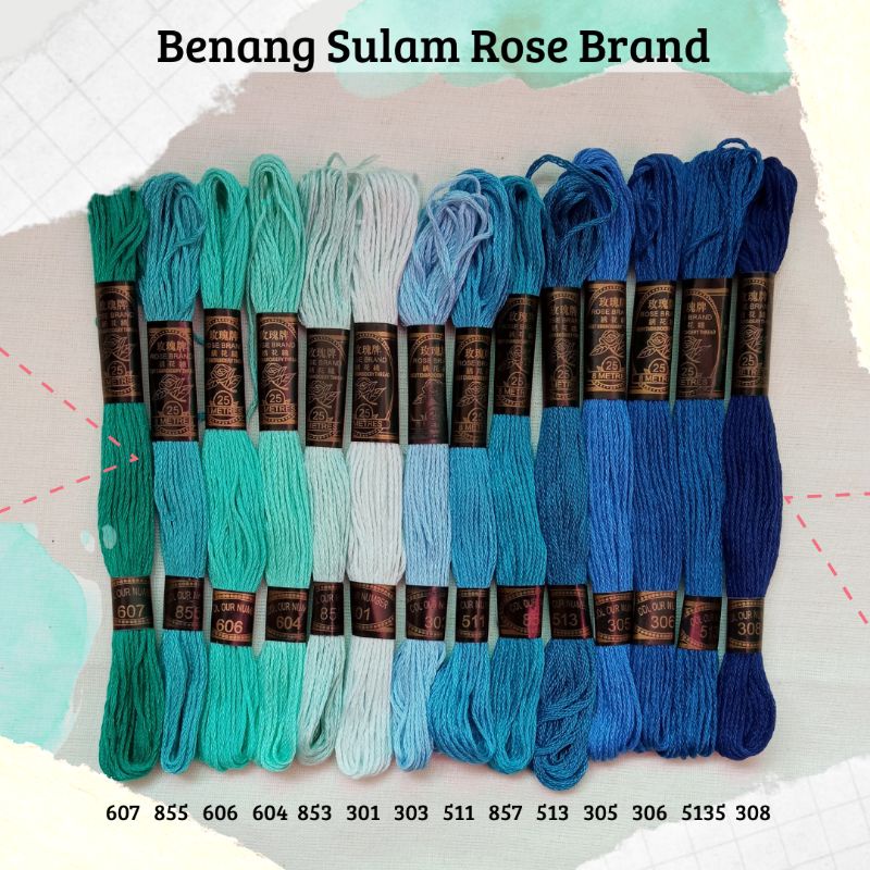 Benang Sulam Rose Brand - Biru / Tosca / Navy