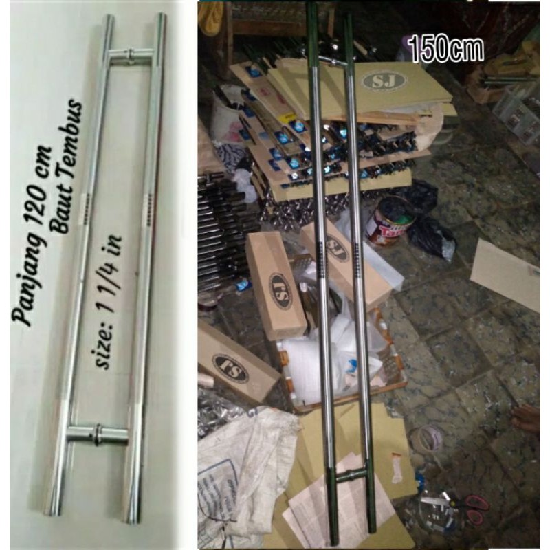 handle pintu rumah minimalis baut tembus/gagang pintu/tarikan pintu kaca panjang 120cm/150cm