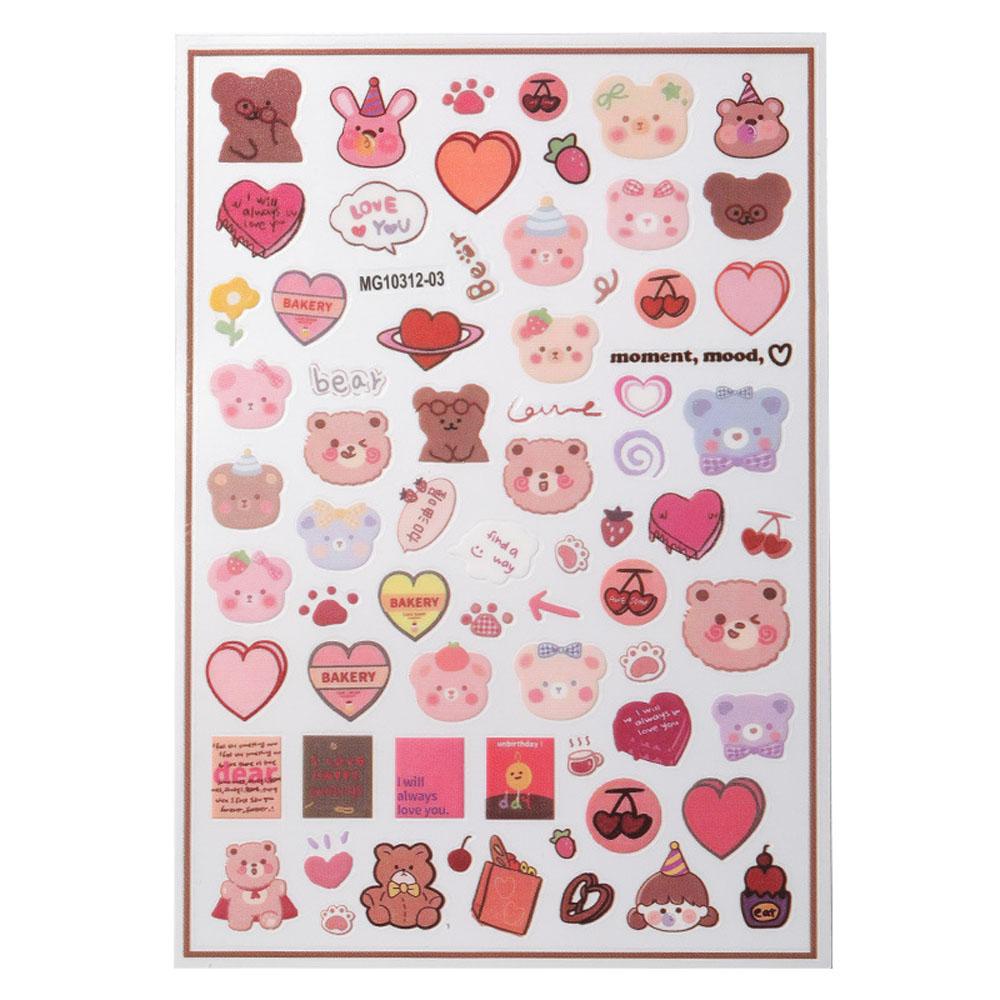 Needway Seri Beruang Stiker Kuku Beberapa Warna Decals Self Adhesive DIY Nail Art Dekorasi