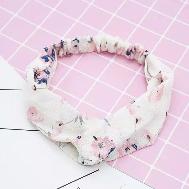 Bandana Bando Korea Floral Pattern Simpul Turban Karet Korean Headband