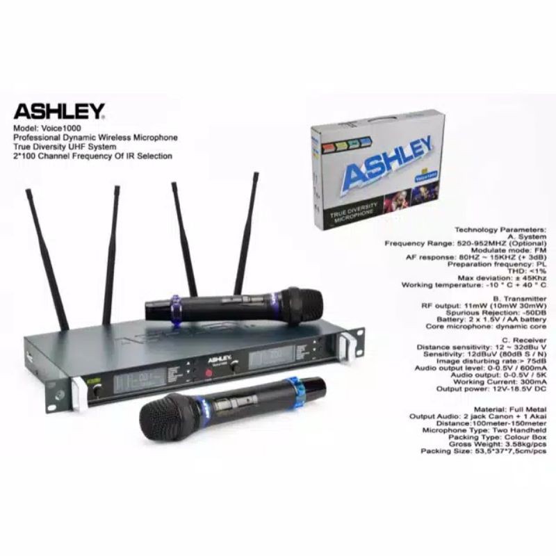 Mic wireless Ashley Voice 1000 original mic wireless Ashley