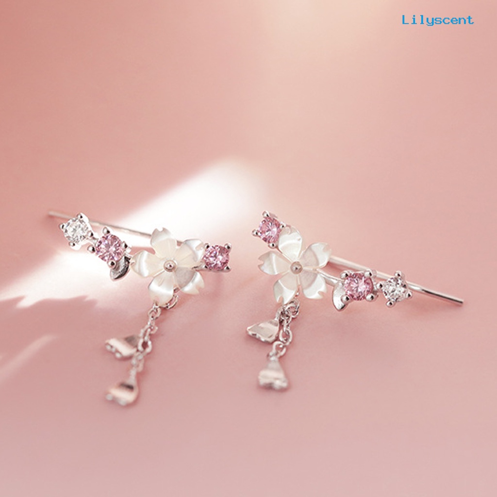 1 Pasang Anting Kait Juntai Berlian Imitasi Bentuk Hati Cherry Blossom Bahan Alloy Untuk Liburan