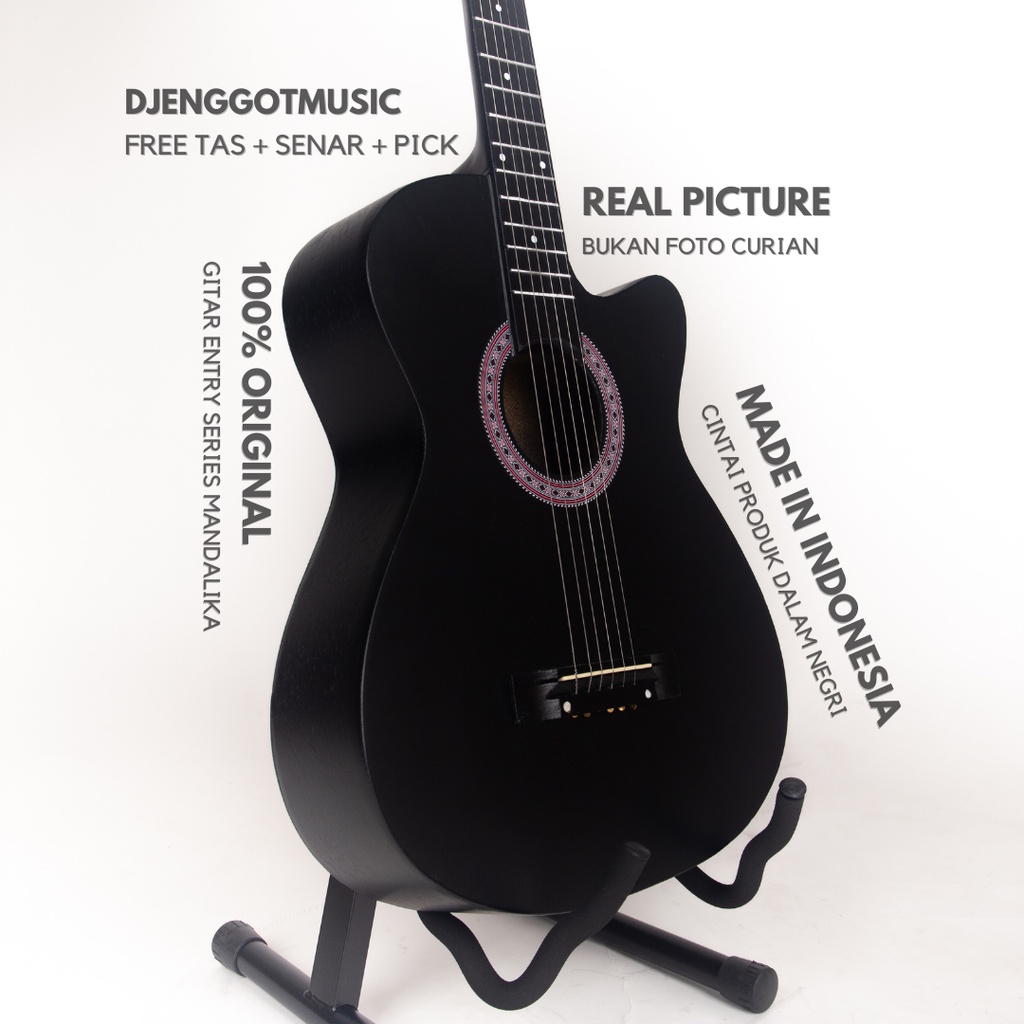 GITAR AKUSTIK ENTRY LEVEL S-01 COCOK UNTUK PEMULA ATAU HADIAH ULANG TAHUN WARNA HITAM FULL SET