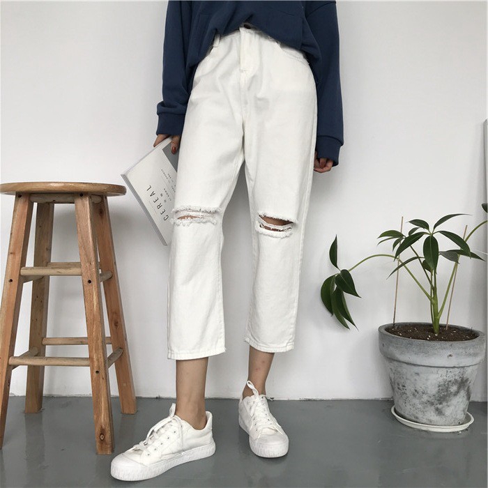  Celana  Panjang Model Longgar Lebar Lubang Warna  Putih  