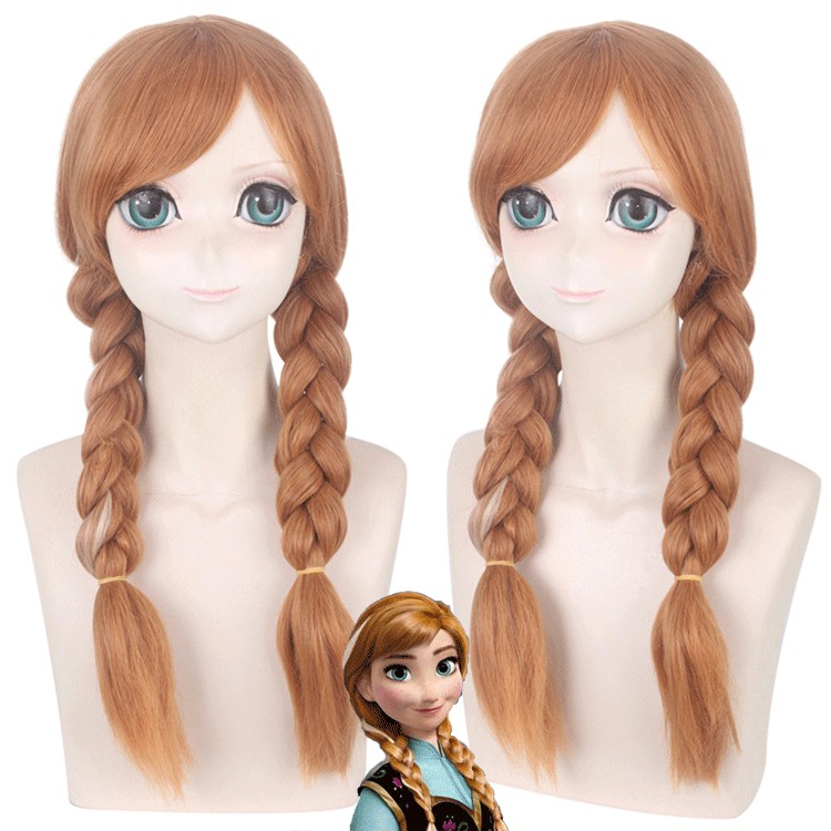 LOL-89 wig daily rambut palsu cosplay panjang brown frozen anna