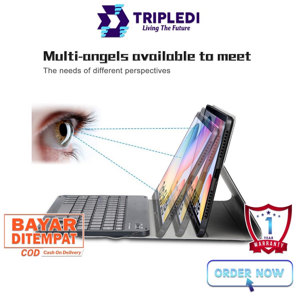 TRIPLEDI Case Keyboard Samsung Galaxy Tab A7 2020 SM-T500 SM-T505 10.4 inch Wireless Bluetooth Removable Magnetic Casing Leather Flip Stand Built-in Protektif Shockproof Folio Book Cover Sarung Pelindung Tablet Android-1