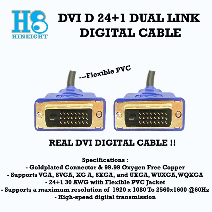 Active Kabel DVI-D Dual Link 24+1 1.8M (HINEIGHT(H8))