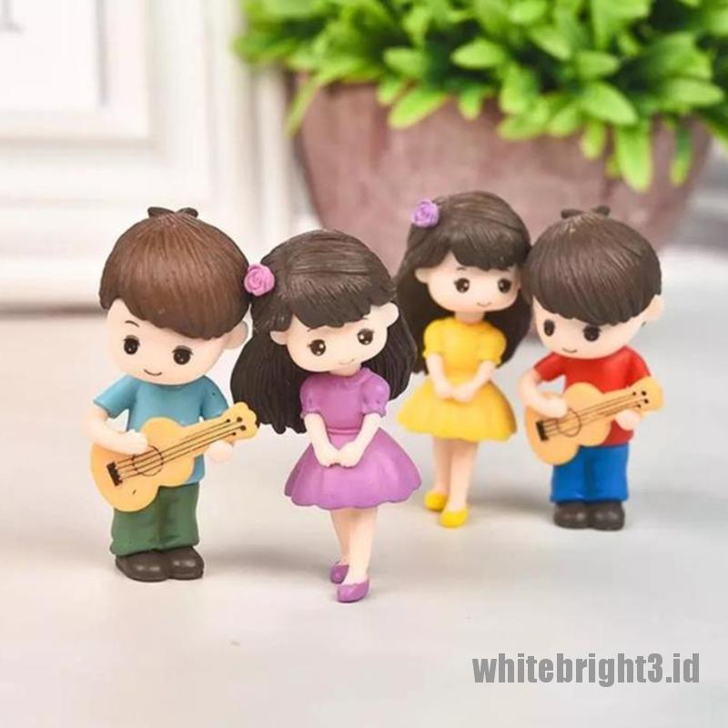 (white3) Set Miniatur Pasangan Gitar Lucu Untuk Dekorasi Rumah / Taman