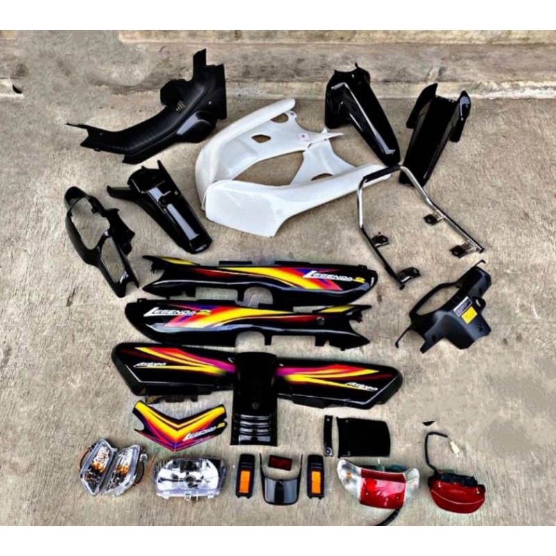 cover body Honda grand legenda 2 full set striping kuning ungu berkualitas original