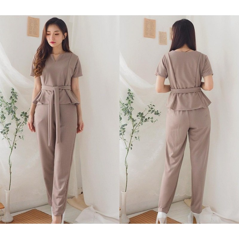 [baju wanita korea]  Setelan Baju Atasan Kerja Celana Kulot Wanita Korea Import