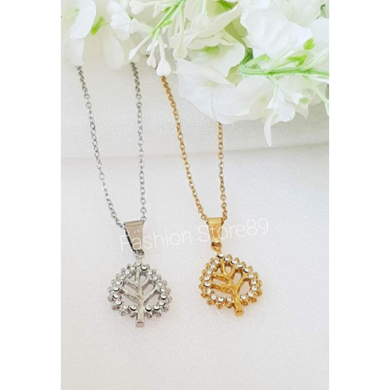 Kalung Modrl Pohon Full permata zircon titanium gold silver antikarat bestquality import