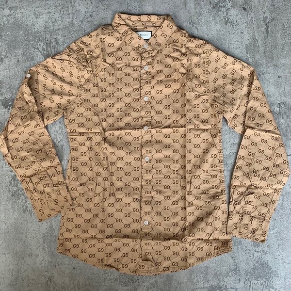 

New Arrival - Kemeja Tangan Panjang Pria Guxci Monogram Cokelat Import