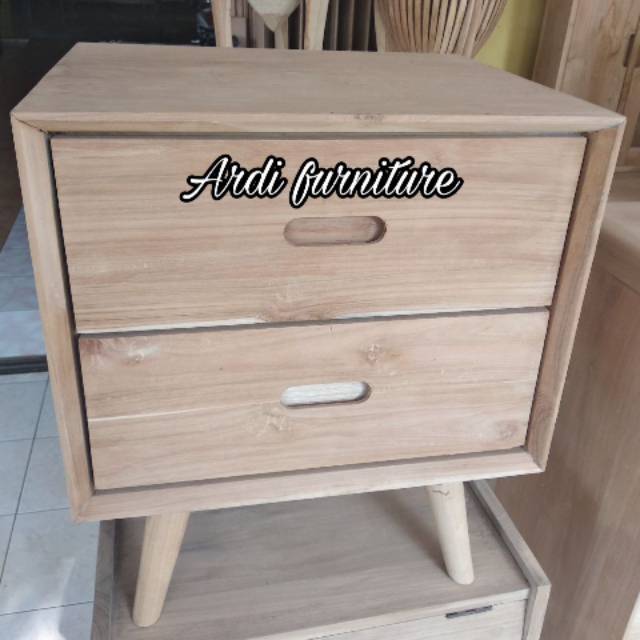 Nakas retro 2 laci minimalis jati ukir meubel jepara