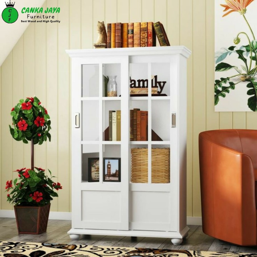 jual canka - lemari rak buku kaca minimalis serbaguna murah dari