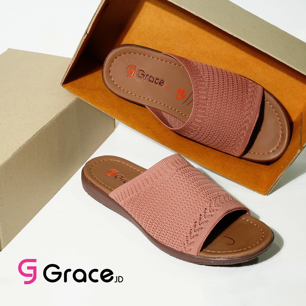 Grace(RJB 01)/Sandal Teplek Wanita Distro Selop Rajut Flat/sandal slop karet rajut cewek Murah-SALEM