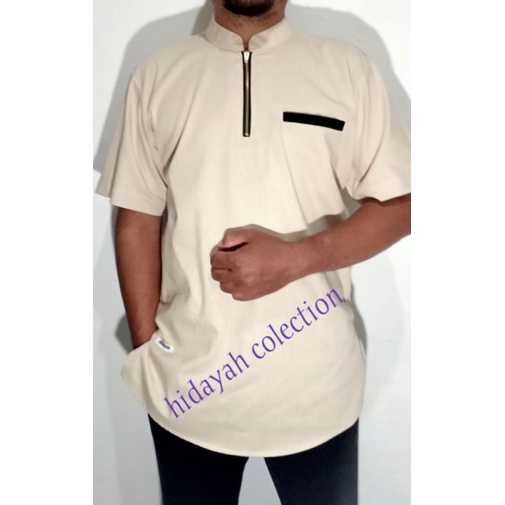 Koko kurta lengan pendek resleting depan