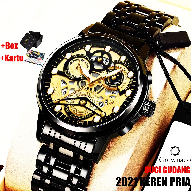 Jam Tangan Pria Anti Air Original Melubangi Luxury Metal WatchJam Tangan Pria Anti Air Original Stainless Steel Kuarsa Original Tahan Air （Free BOX+Kartu Garansi）