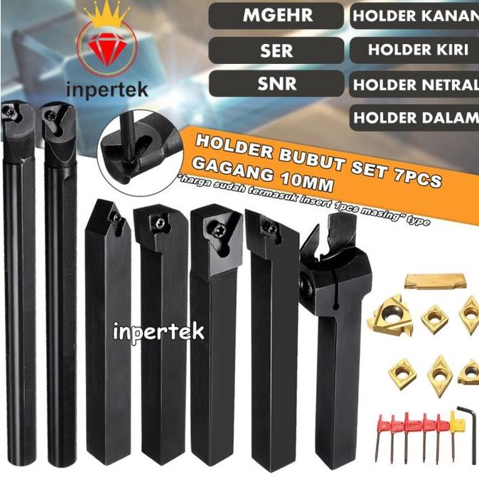 Pahat Bubut Set 7 Pahat Bubut Luar dan Dalam 10mm Boring Holder Bubut
