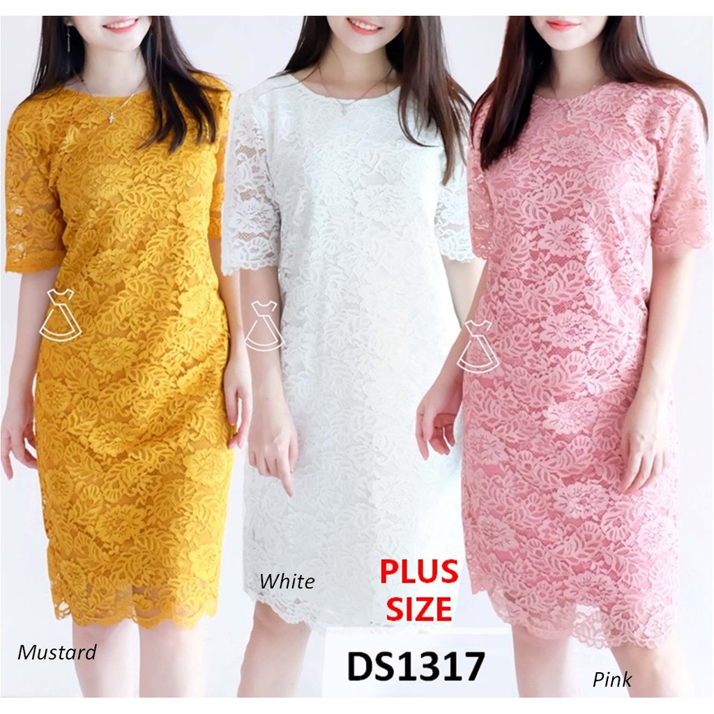 DS1317 - DRESS PESTA BRUKAT LACE MIDI SEPAN DRESS NATAL WANITA PLUS SIZE