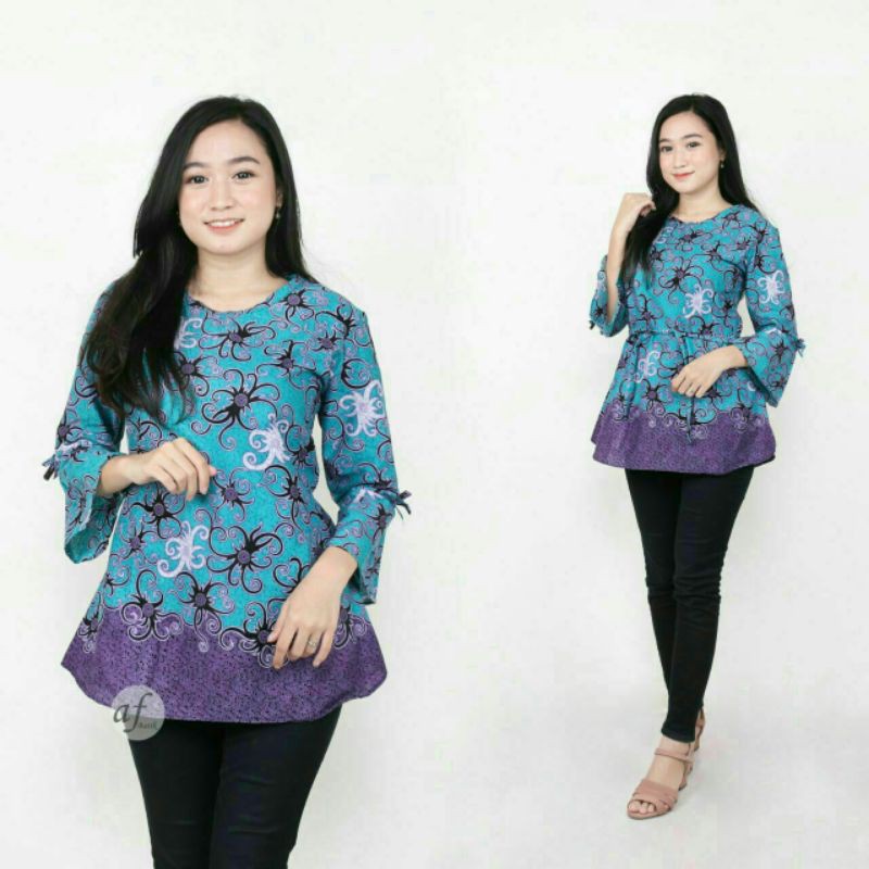 PROMO BATIK COUPLE KELUARGA SARIMBIT sania ruffle batik ori ndoro jowi motif CUMI TOSCA-BLOUSE