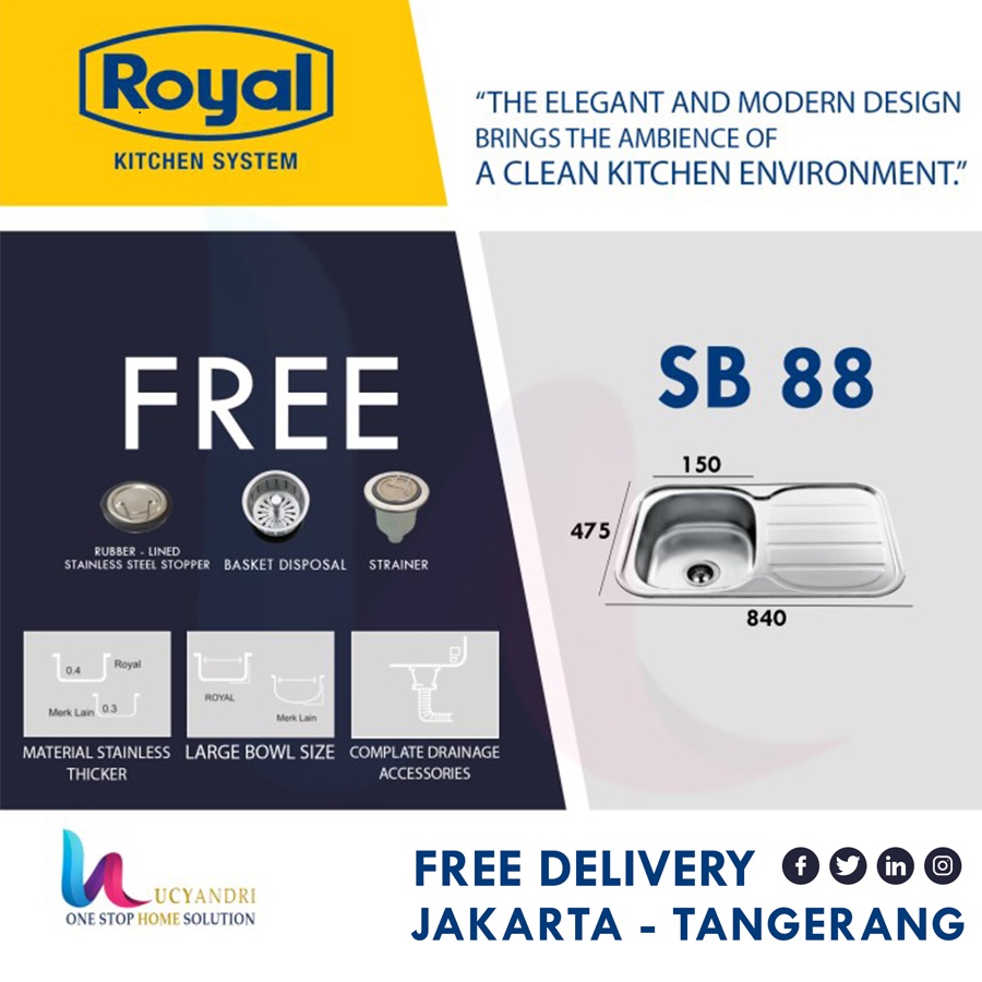 KITCHEN SINK BAK CUCI PIRING STAINLESS ROYAL SB88