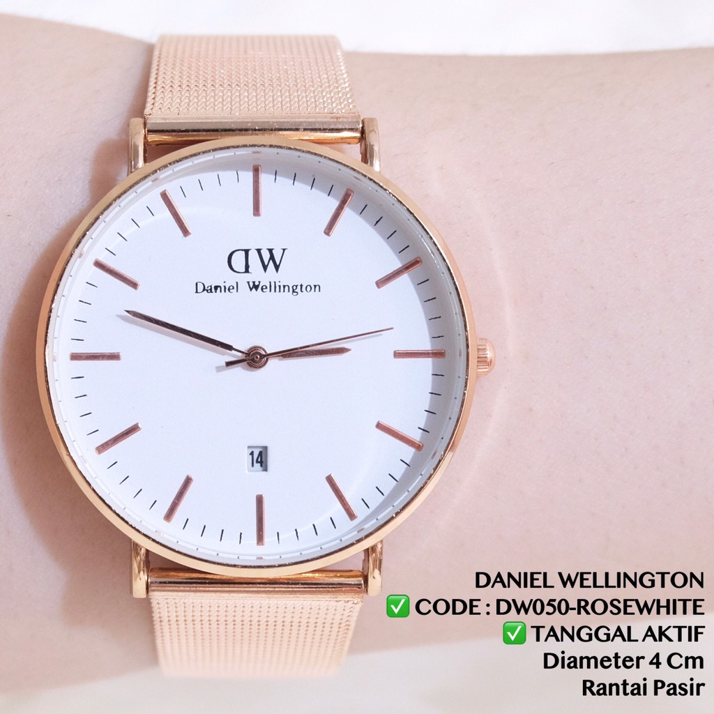 Jam tangan murah pria /  wanita / COUPLE classic rantai pasir DUA JARUM TANGGAL AKTIF DC030-ROSESILVER TGL 4CM