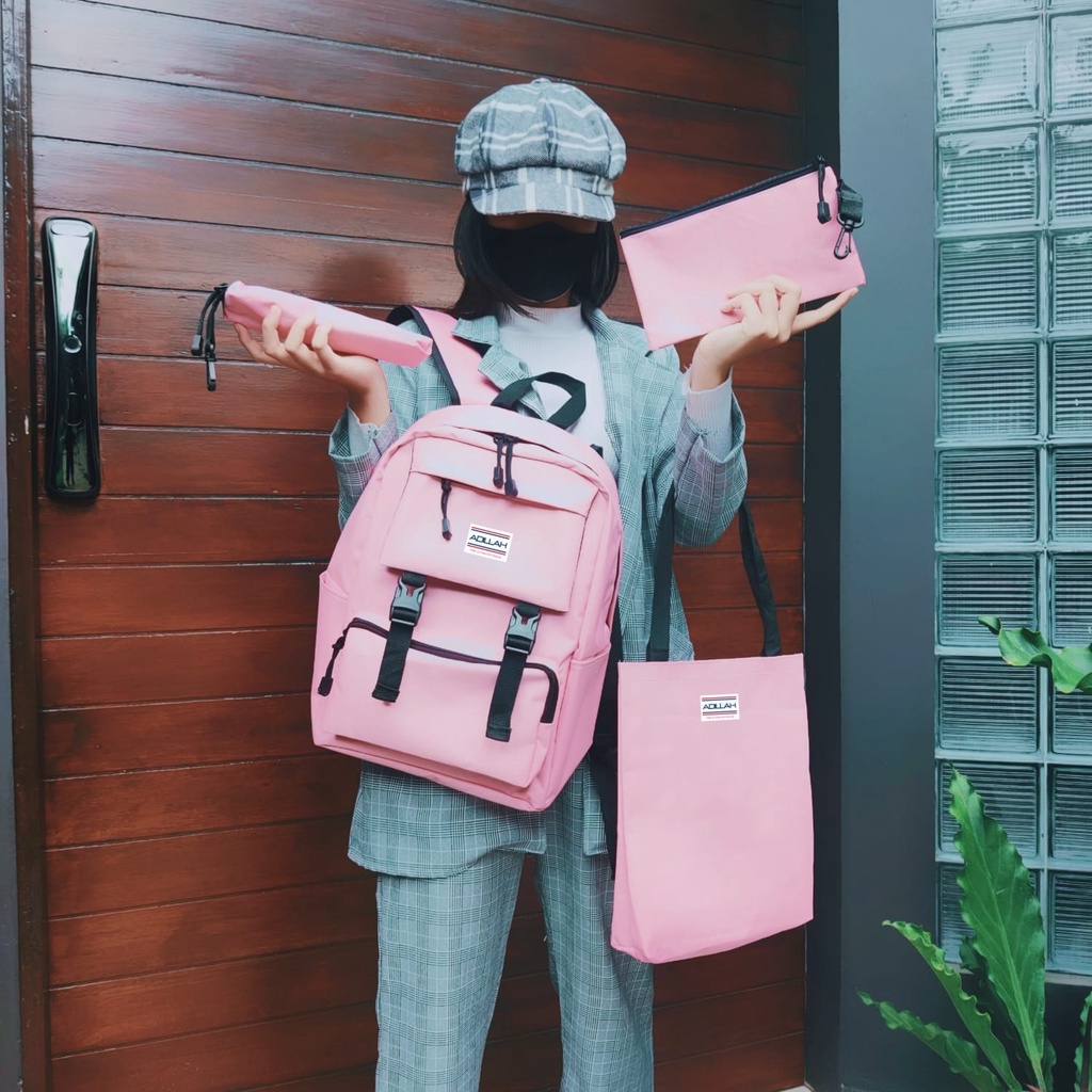 5.5  Sale AMANDA SET BAG 4 IN 1 / TAS SEKOLAH / TAS SATU SET / GOOD QWALITY-BABY PINK
