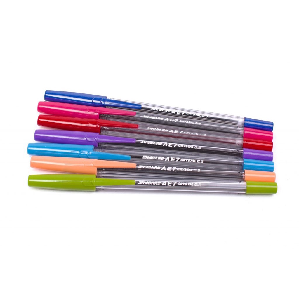 

BALLPOINT STANDARD AE7 CRYSTAL ISI 6 0.5MM CABUT HITAM BIRU PENA PEN BALLPEN GROSIR KANTOR LUSIN
