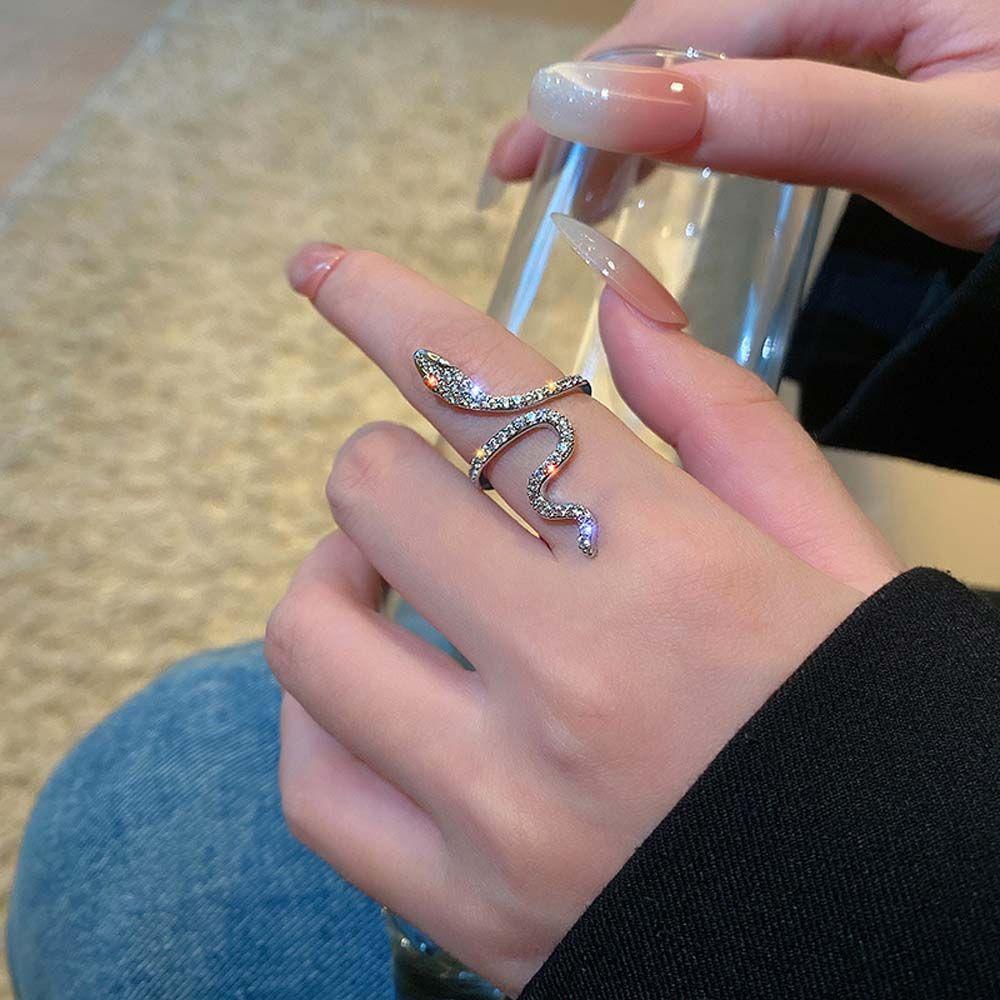 Rebuy Women Rings Elegant Irregular Metal Open Ring Snake Shaped Fashion Jewelry Berlian Imitasi Gaya Korea