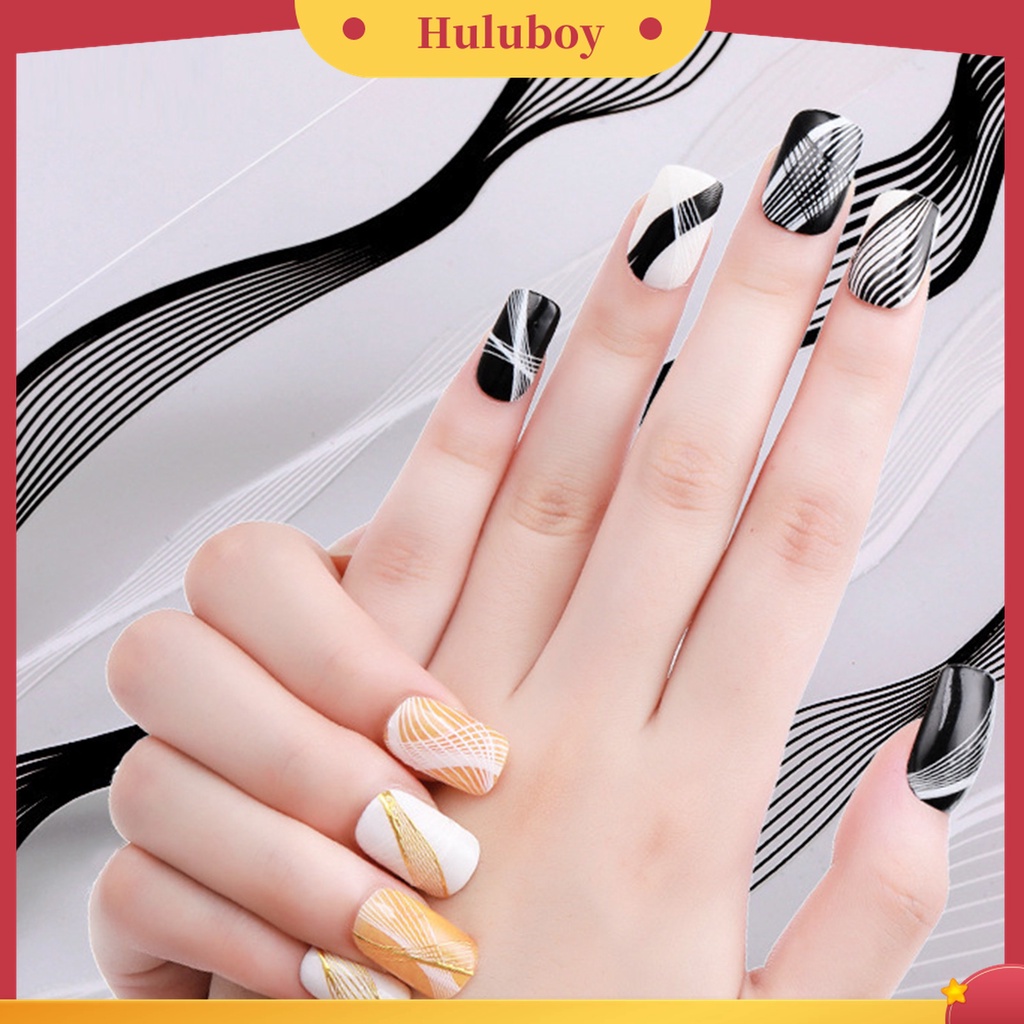 Huluboy Huluboy♡ Stiker Kuku 3D Motif Garis Gelombang Untuk Dekorasi Nail Art