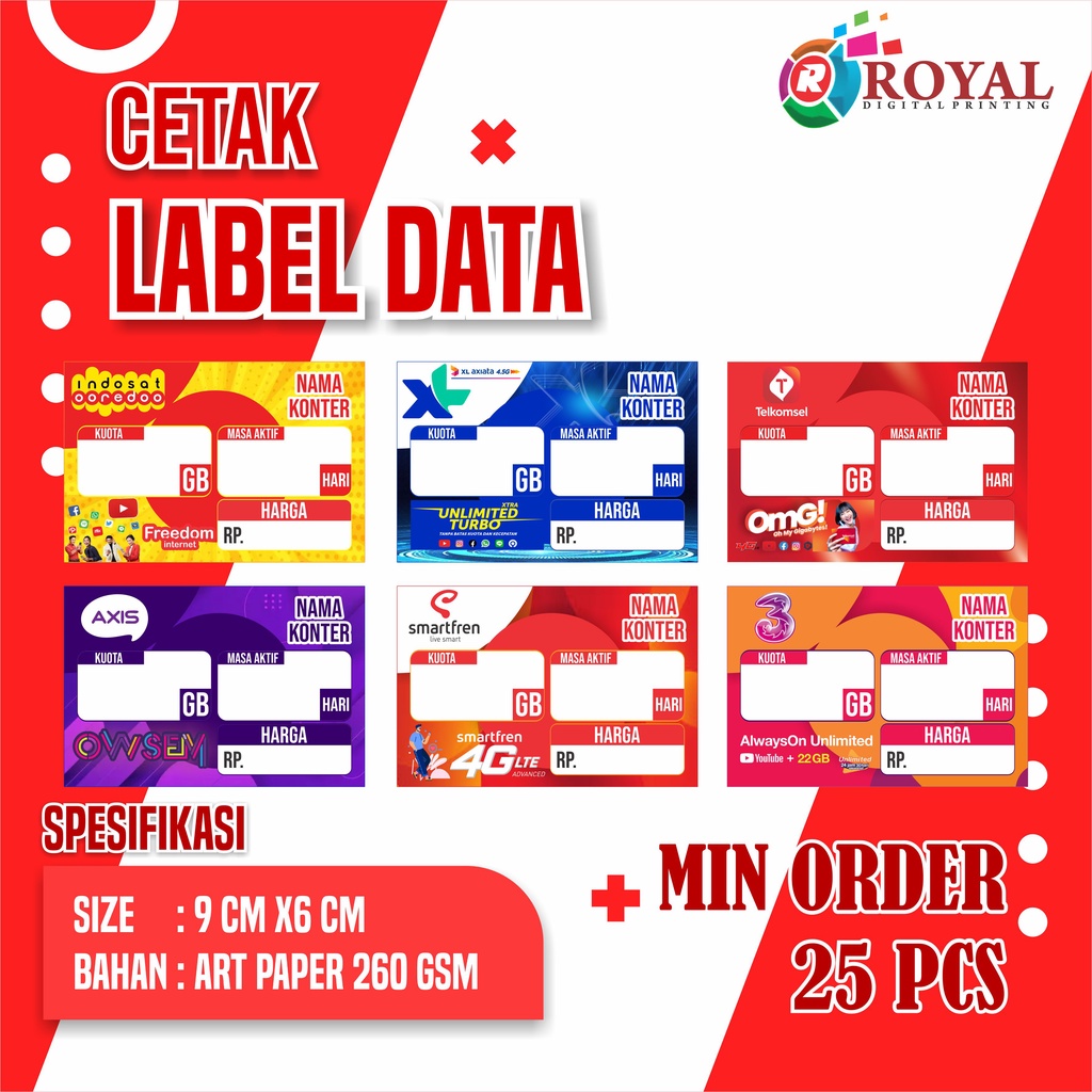 Cetak Display Harga Paket Data Etalase Konter Murah / Label Voucher Pajangan / Label Paket Data Landscape