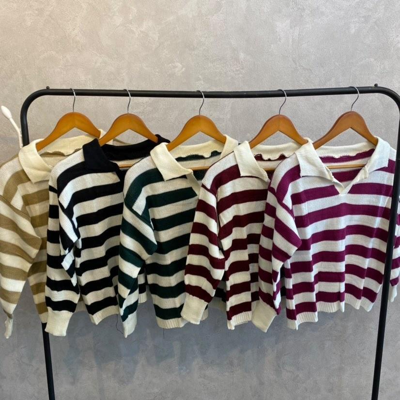 BEFAST - ZSO OOTD Sweater Salur GICIA / THANIA KNITE BLASTER SWEATER RAJUT WANITA | SWEATER KOREA / Pakaian Casual Wanita Remaja / OOTD Ala Style Korean / Atasan Lengan Panjang / Sweater Motif Garis-Garis / Outfit Hangout Wanita ABG