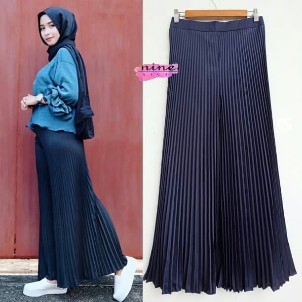 (COD) Celana Kulot Plisket Ukuran Jumbo Mayung-NAVY BLUE