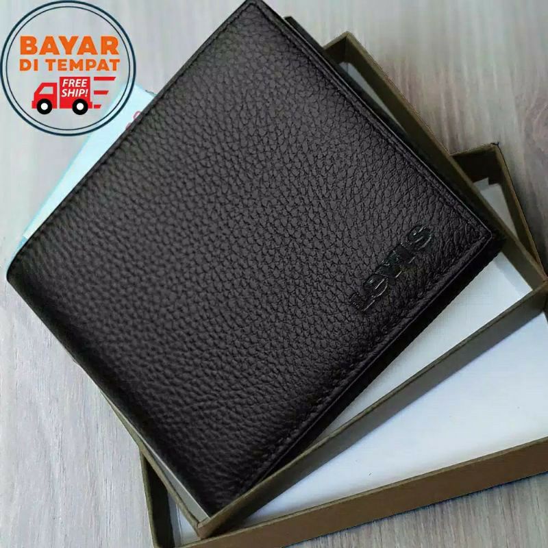 BR548 Dompet Pria + BOX  Dompet Polos Kulit Sintetis Multicard - Hitam murah asli ori