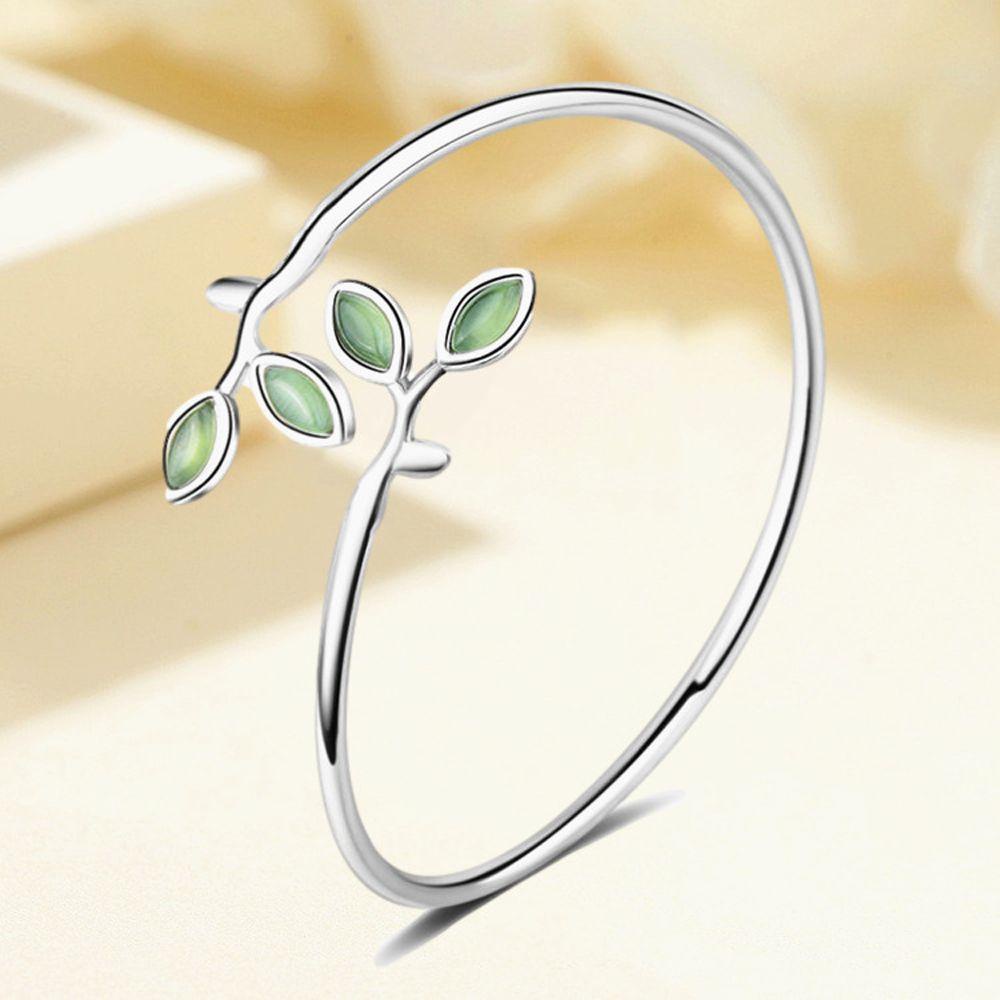 Mxbeauty Daun Hijau Manset Gelang Perempuan Sederhana Perhiasan Hadiah Gadis Halus Gaya Korea Women Bracelet