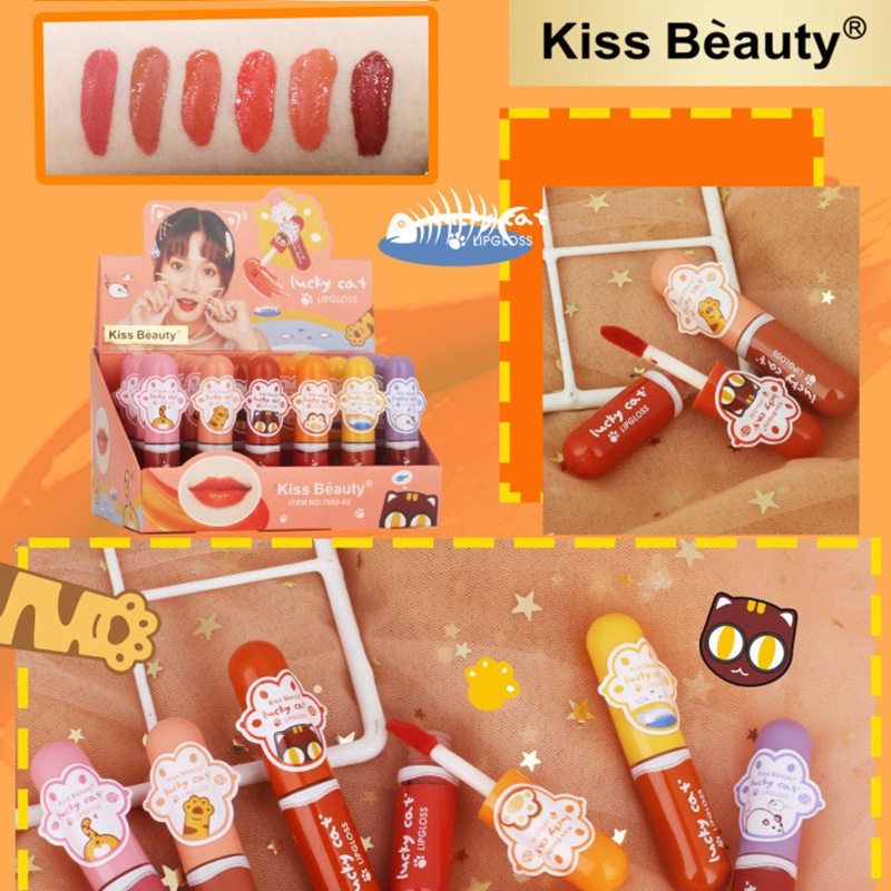 ORIGINAL KISS BEAUTY LUCKY CAT LIP GLOSS KODE 7980