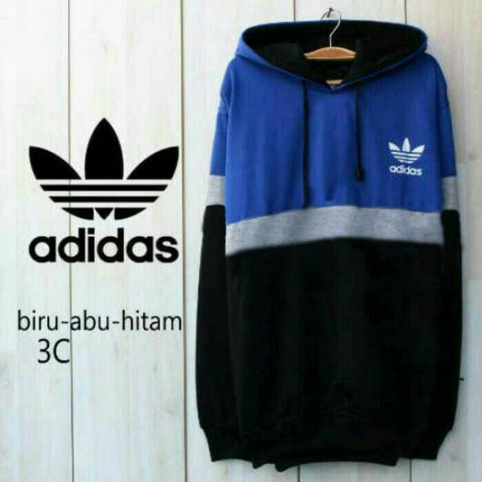 SWEATER ADIDAS 3D Hoodie Biru Abu Muda Hitam Hoodie