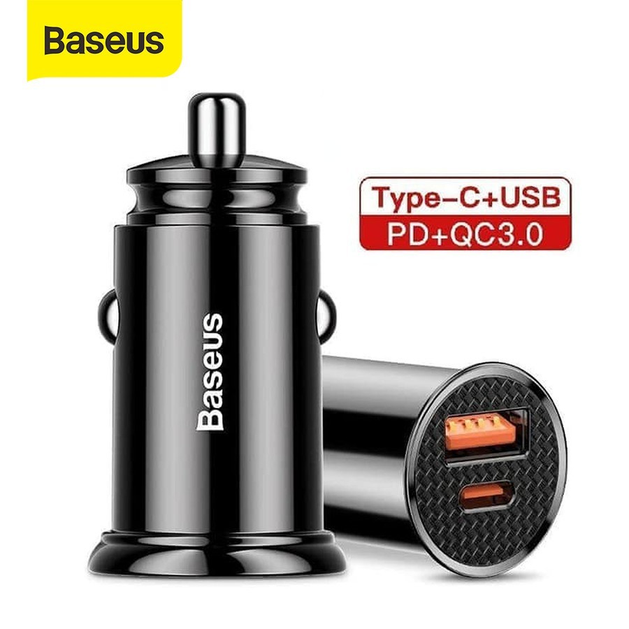 CAR CHARGER BASEUS 30W TYPE-C PD+USB QUICK CHARGE 3.0 - Hitam