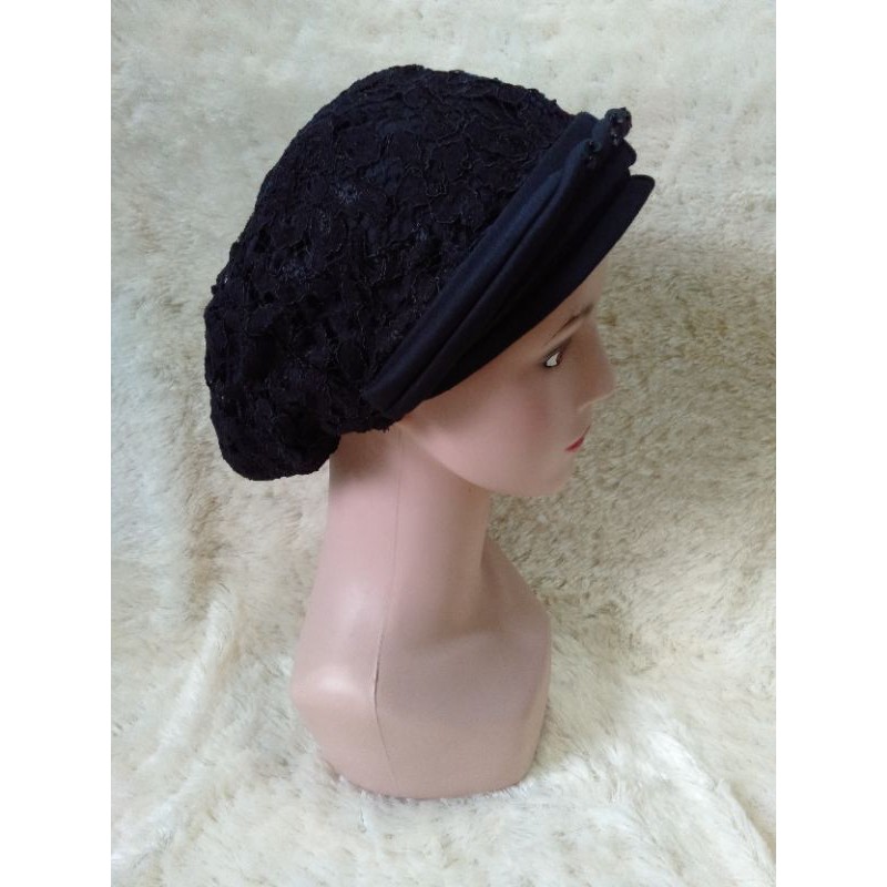 Topi Kerpus hijab ibu ibu turban topi kupluk nenek ciput emak brukat hitam kupluk songkok nenek jadul