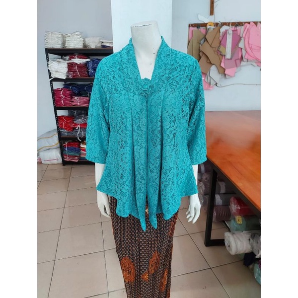 (BrL110) Kebaya floy BROKAT GLITTER & FOIL EMAS 7/8 lurus jumbo KeroncongBusana-Tosca, GLITTER