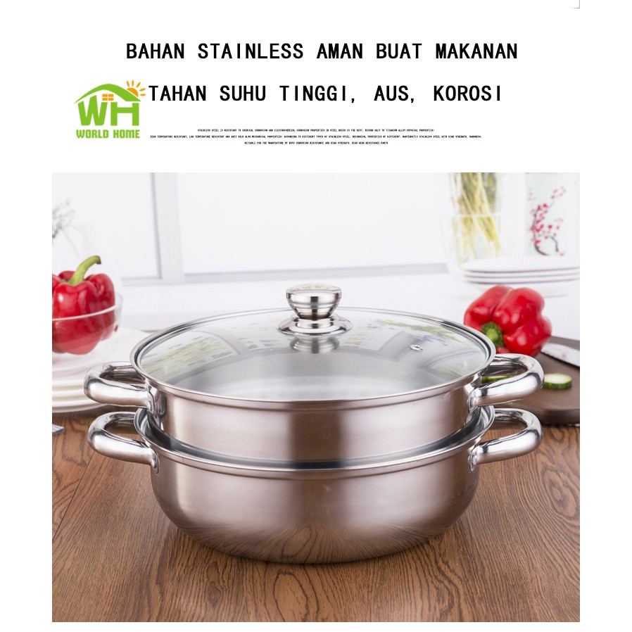 Panci Steamer Stainless 2 Susun + Kukusan Stainless Steel Diameter 28CM ZG-2