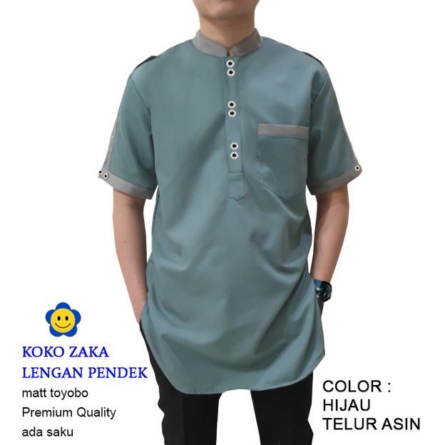 CGF 56349-58488-60470-62314-64158-66179 KOKO ZAKA LENGAN PENDEK Baju Koko Qurta Pria Terbaru,Termurah & Terlaris-Hijau Telur Asin