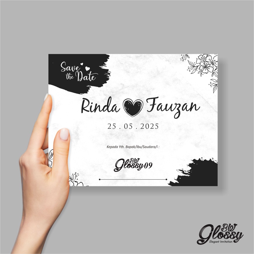 UNDANGAN PERNIKAHAN GLOSSY MENGKILAP - UNDANGAN NIKAH GLOSSY BW 09