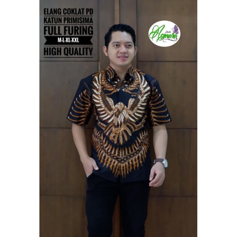 BAJU KEMEJA ELANG COKLAT HEM ATASAN BATIK PRIA LENGAN PANJANG FULL FURING