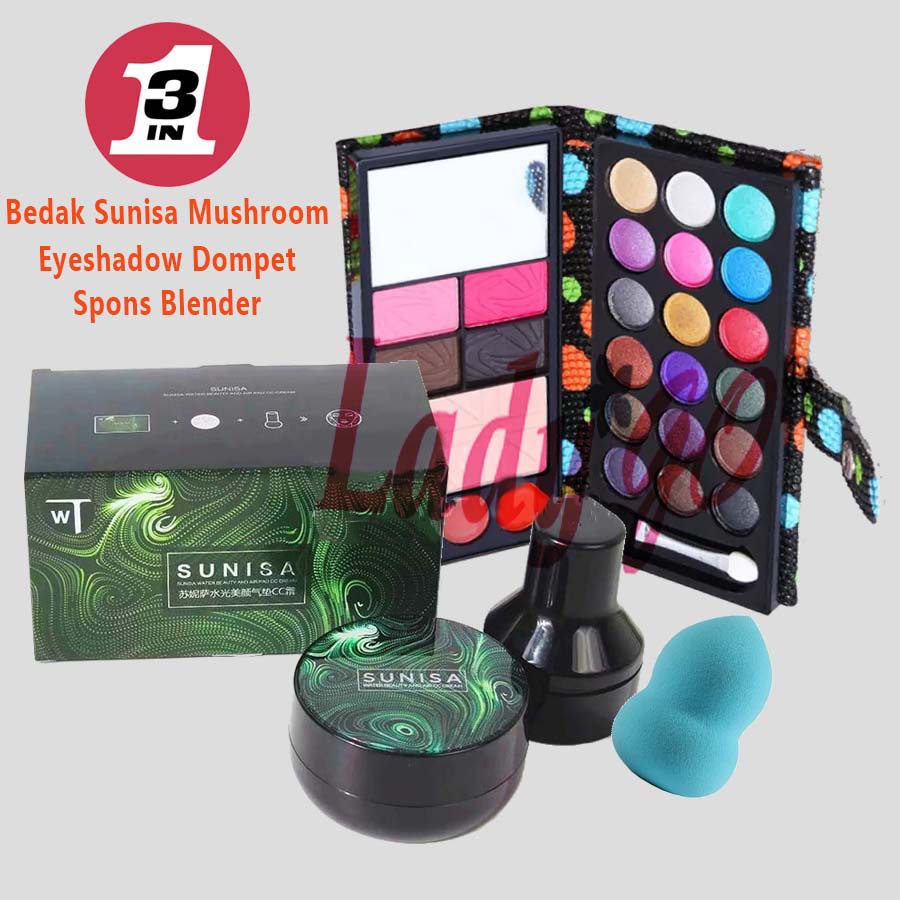 Make Up Eyeshadow Dompet + Bedak Sunisa Mushroom + Spons Blender Original