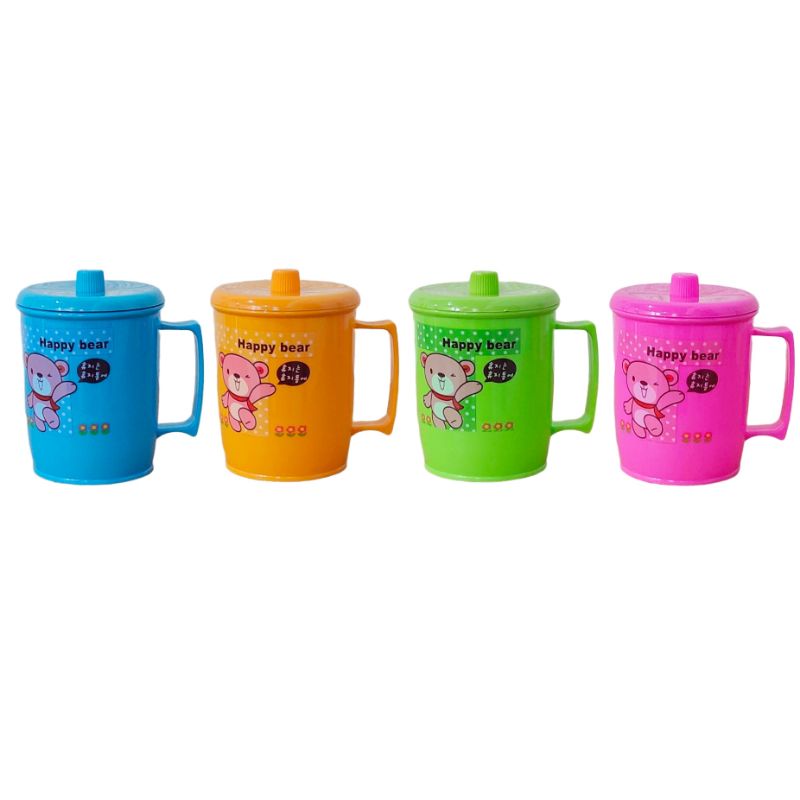 Gelas Plastik / Mug Trixy Cangkir Gagang + Tutup Karakter - BPA free