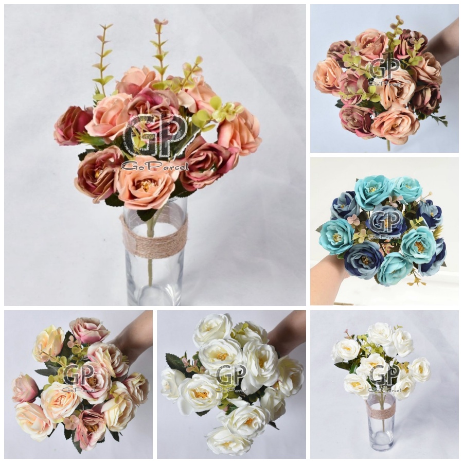 ARTIFICIAL FLOWER MIX - ROSE RUSTIC PEONY- BUNGA PLASTIK DEKORASI HAND BOUQUET PREMIUM /