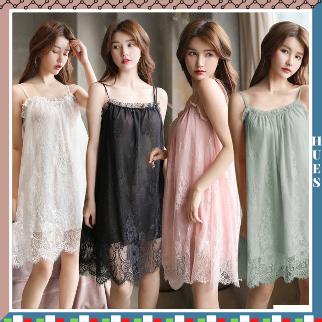 HUES.ID Lingerie Wanita Lace Baju Tidur Tanpa Lengan Gaya Korea 3017