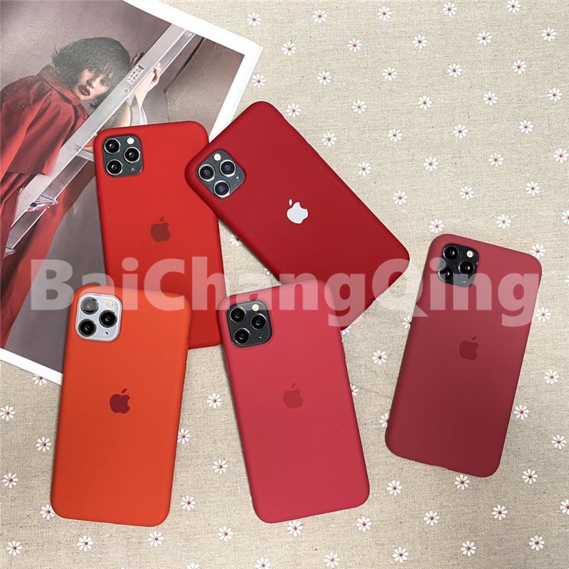 Casing Bahan Silikon Warna Oranye/Merah Mawar Untuk Iphone Xs Max Xr 6 7 8 Plus 11 Pro Max