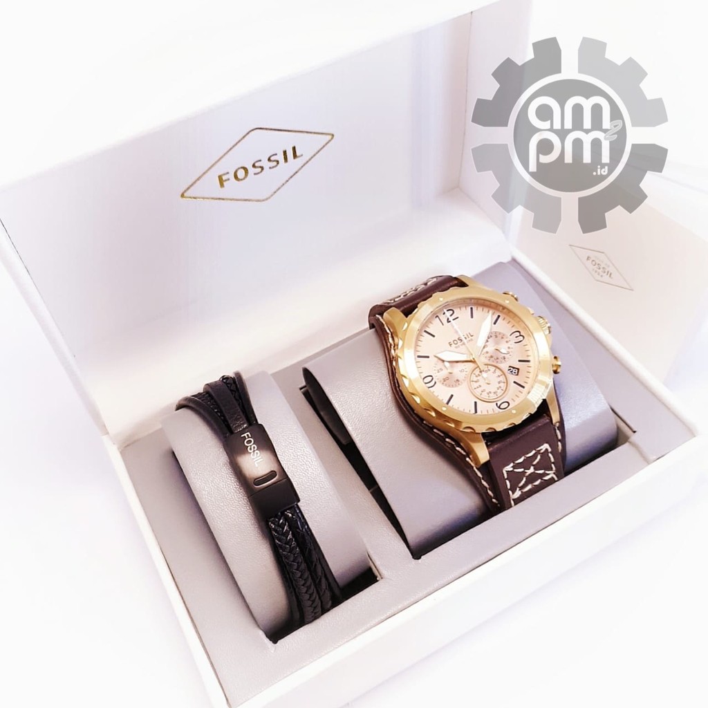 JAM & GELANG FOSSIL MAN NATE CHRONOGRAPH BROWN LEATHER GOLD JR1495
